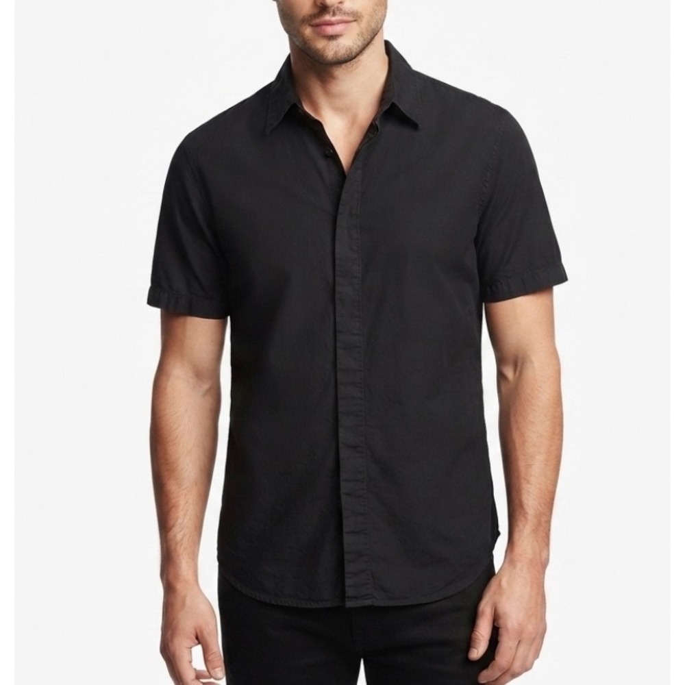 Citizens of Humanity Kayla Short Sleeve Button Down Shirt Black Cotton Mens M